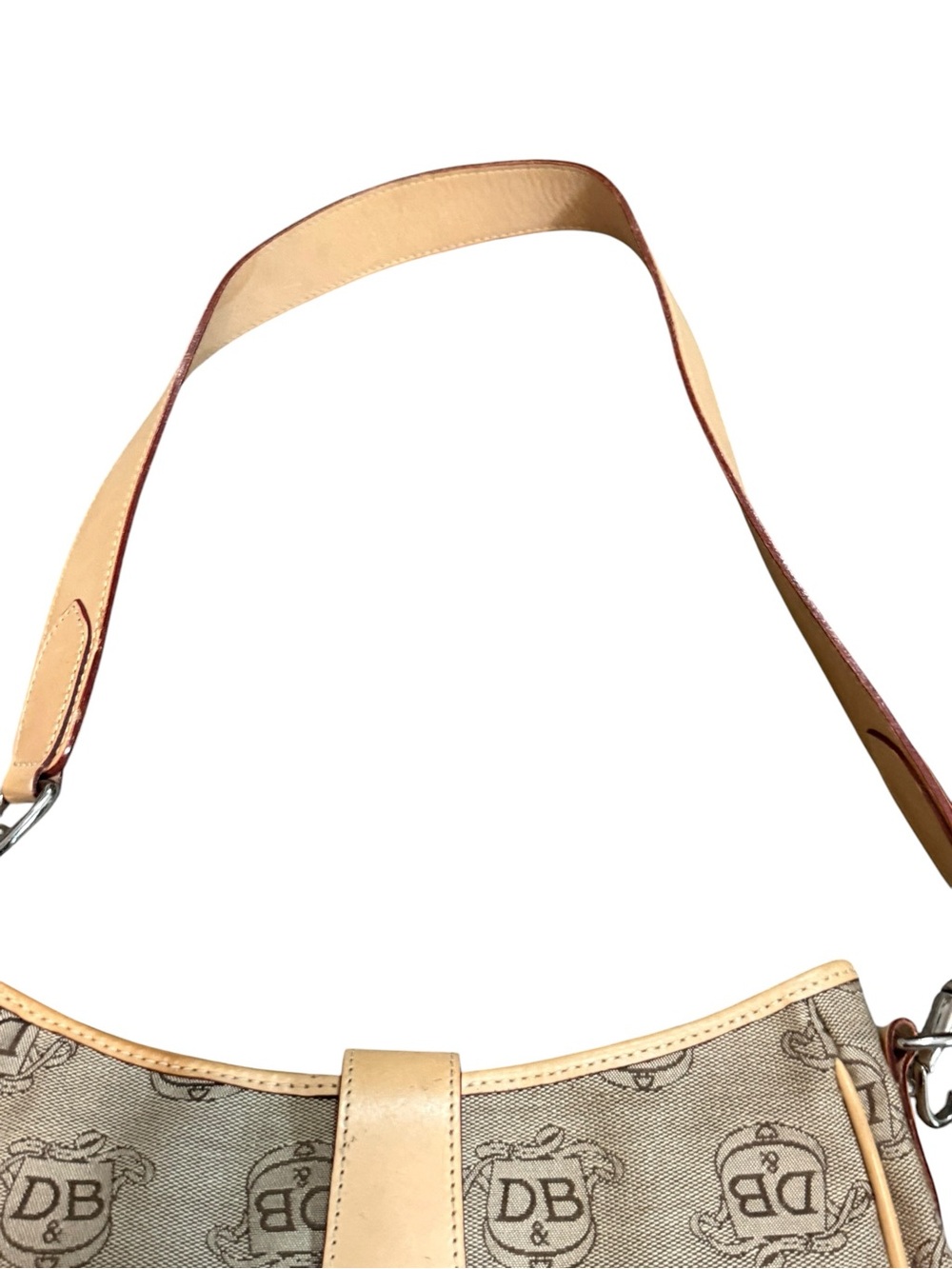Vintage Dooney & Bourke Beige Logo Shoulder Bag with Tan Leather Trim - Picture 4 of 8